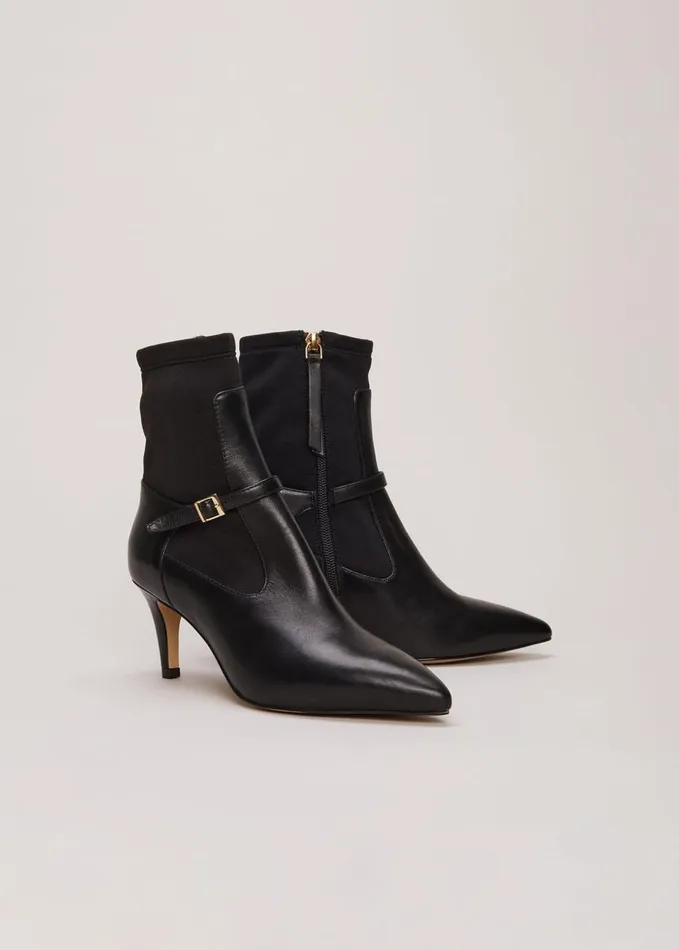 Phase Eight Leather Buckle Detail Sock Boots Black Women Boots