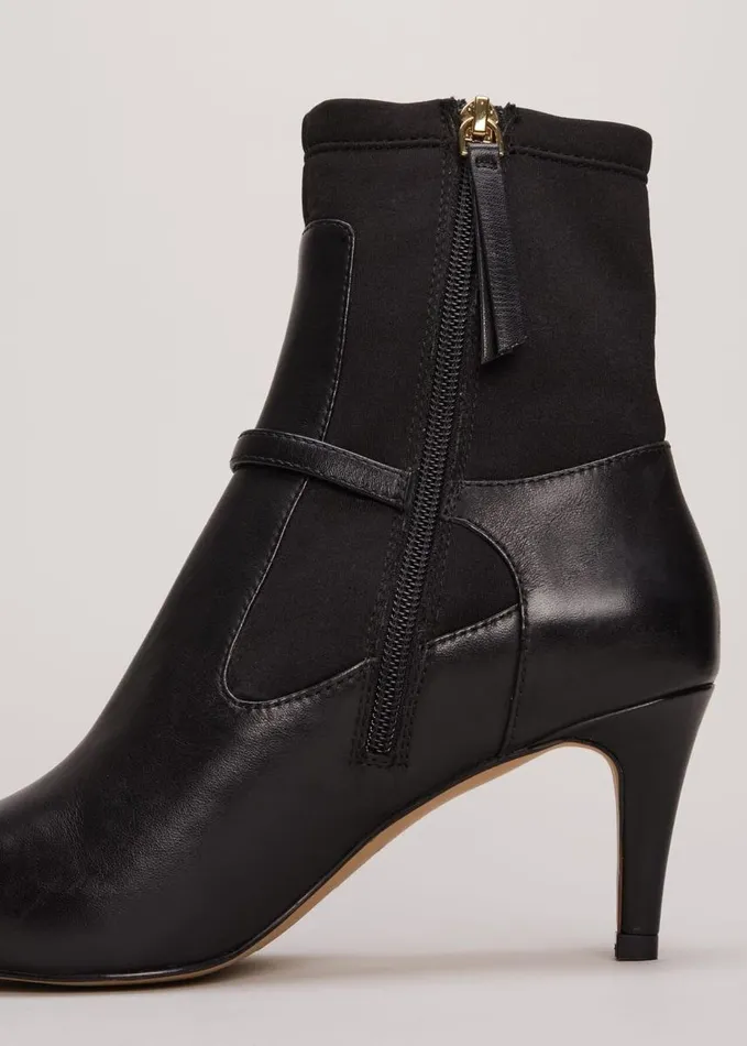Phase Eight Leather Buckle Detail Sock Boots Black Women Boots