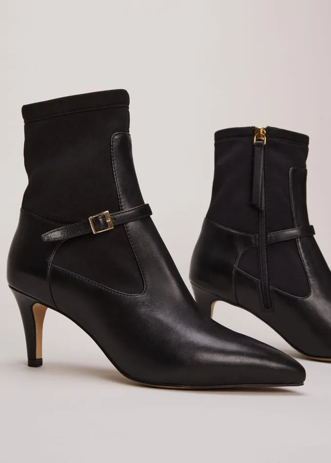 Phase Eight Leather Buckle Detail Sock Boots Black Women Boots