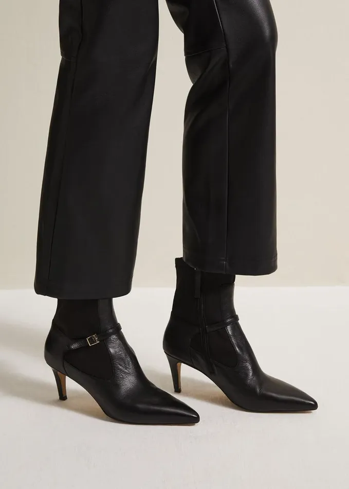 Phase Eight Leather Buckle Detail Sock Boots Black Women Boots
