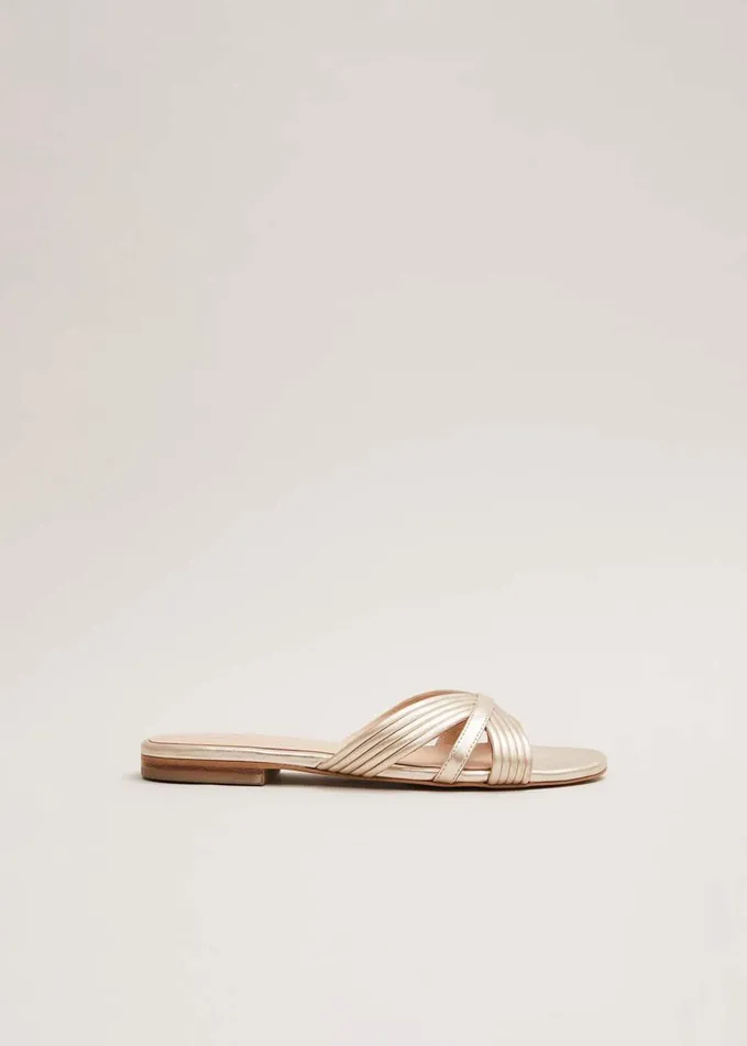 Phase Eight Leather Flat Slider Sandal Gold Women Flats