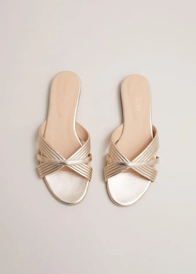 Phase Eight Leather Flat Slider Sandal Gold Women Flats