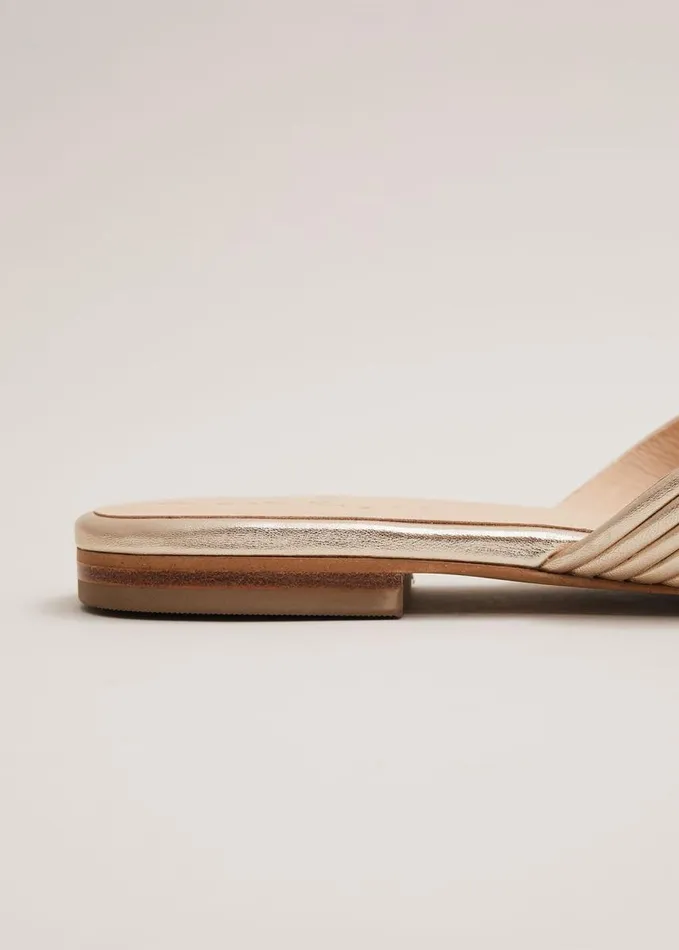 Phase Eight Leather Flat Slider Sandal Gold Women Flats