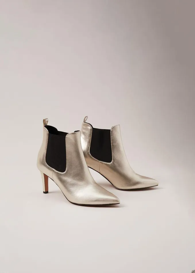 Phase Eight Leather Metallic Ankle Boots Gold Women Boots