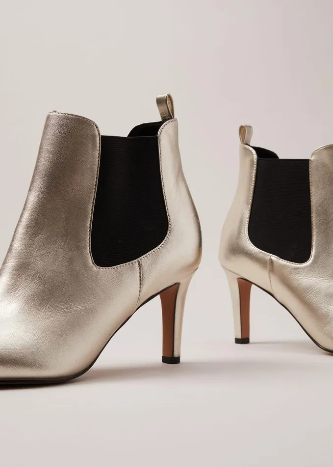 Phase Eight Leather Metallic Ankle Boots Gold Women Boots