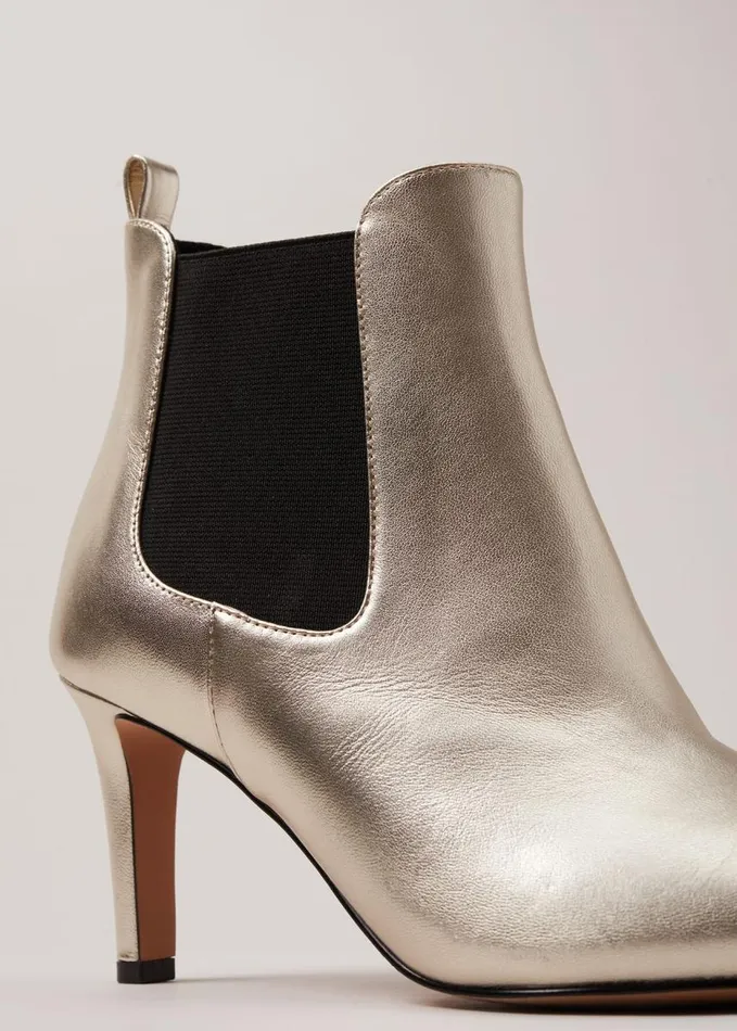 Phase Eight Leather Metallic Ankle Boots Gold Women Boots