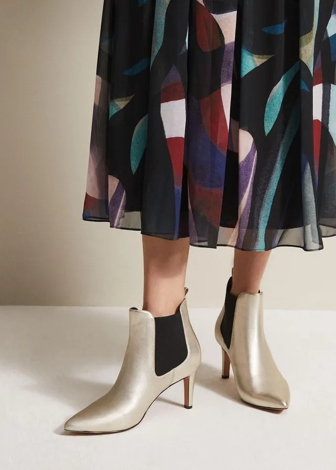 Phase Eight Leather Metallic Ankle Boots Gold Women Boots