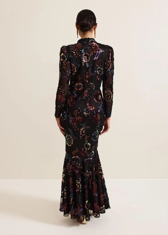 Phase Eight Lelo Sequin Long Sleeved Maxi Dress Blackmulti Women Dresses