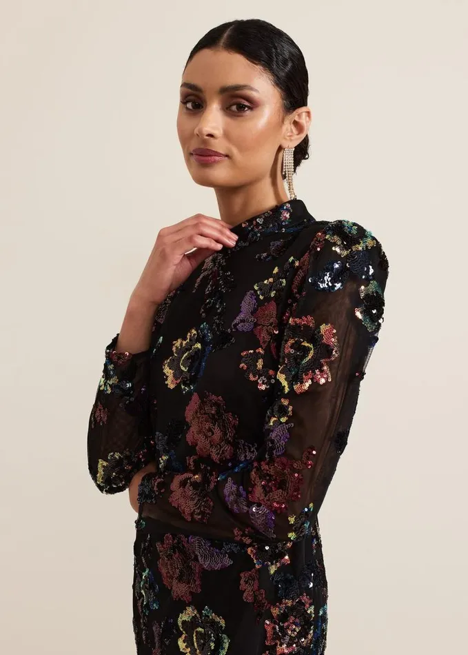 Phase Eight Lelo Sequin Long Sleeved Maxi Dress Blackmulti Women Dresses