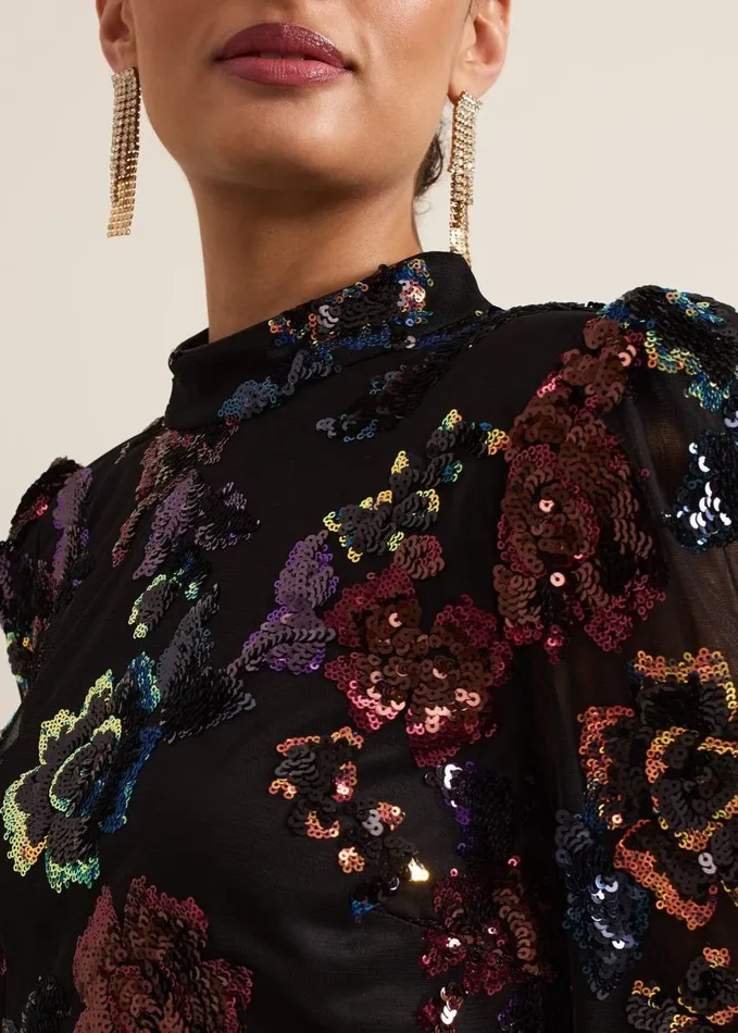 Phase Eight Lelo Sequin Long Sleeved Maxi Dress Blackmulti Women Dresses