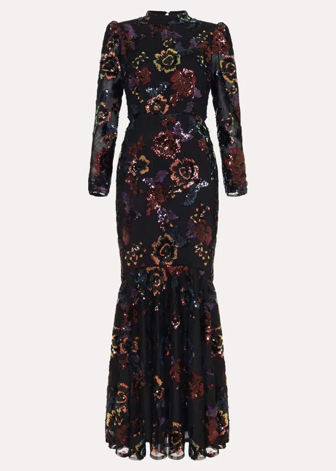 Phase Eight Lelo Sequin Long Sleeved Maxi Dress Blackmulti Women Dresses