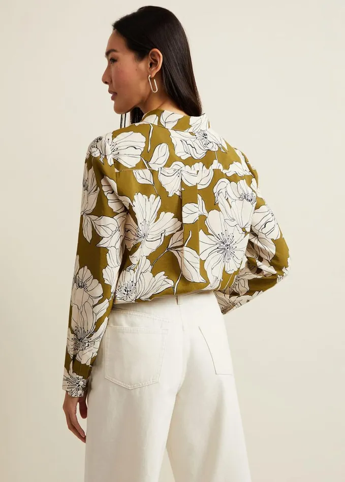 Phase Eight Lena Linear Floral Shirt Olive Women Shirts and Blouses