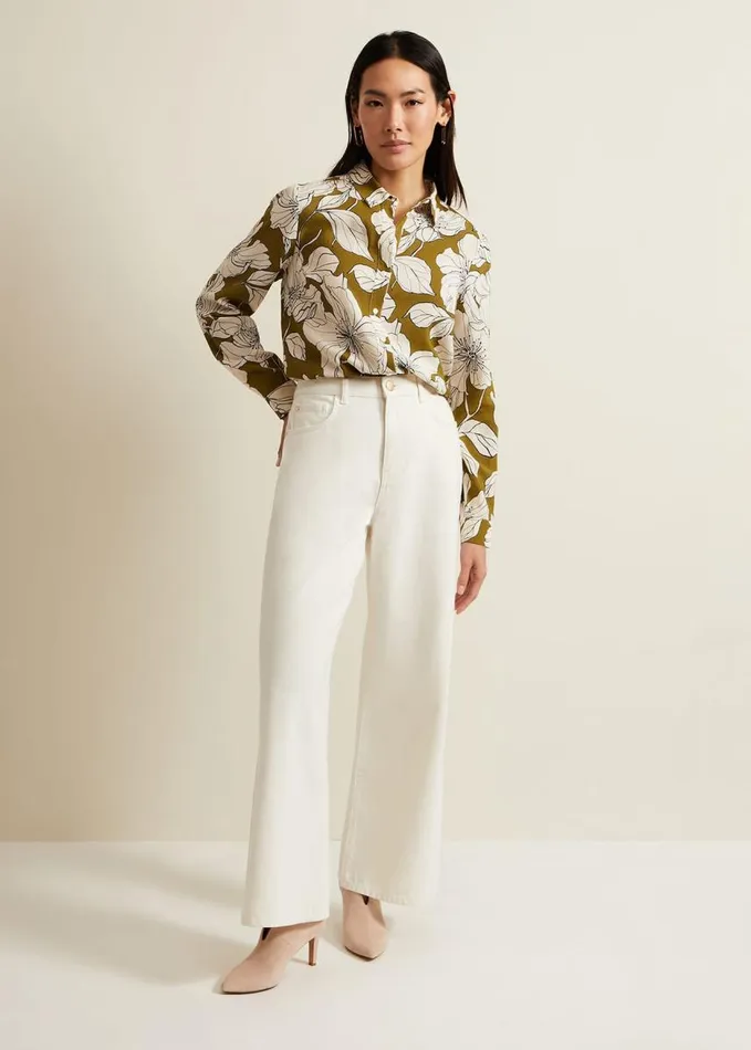 Phase Eight Lena Linear Floral Shirt Olive Women Shirts and Blouses