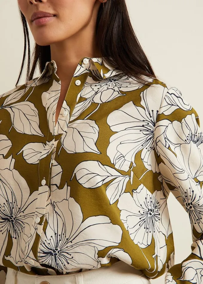 Phase Eight Lena Linear Floral Shirt Olive Women Shirts and Blouses