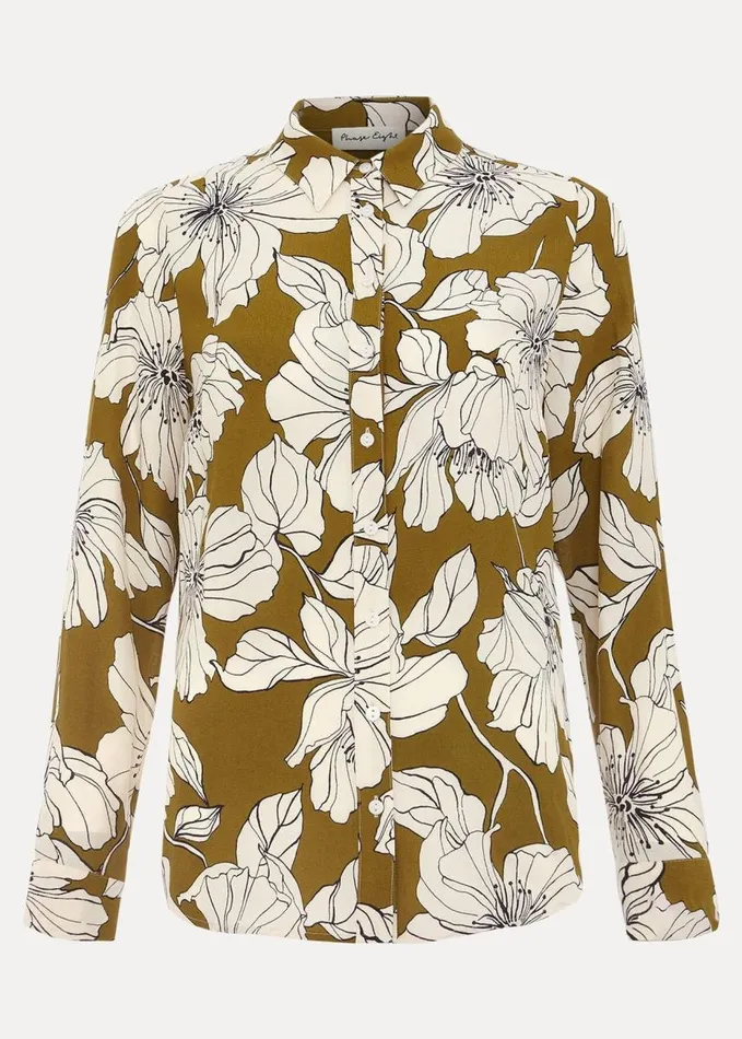 Phase Eight Lena Linear Floral Shirt Olive Women Shirts and Blouses
