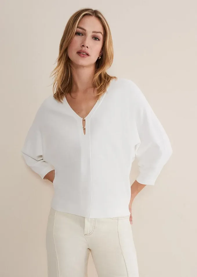 Phase Eight Lilliah Fine Knit Embellished Jumper Ivory Women Knitwear