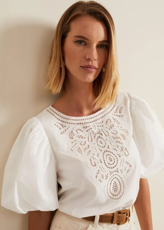 Phase Eight Lillianna Lace Front Blouse White Women Shirts and Blouses