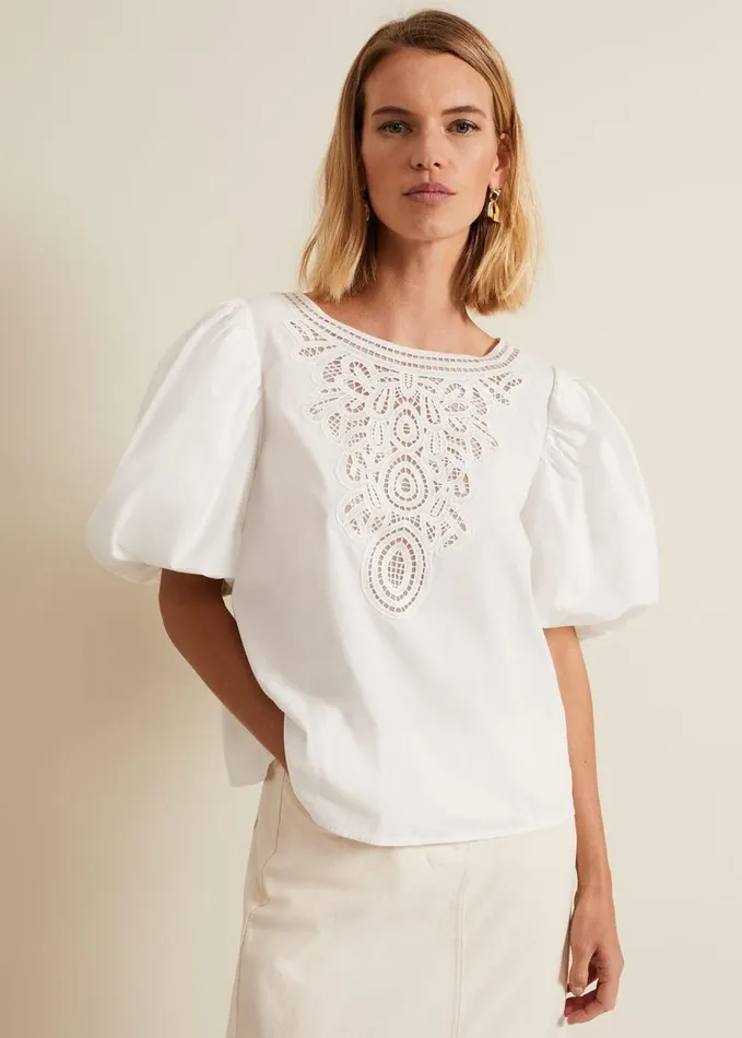 Phase Eight Lillianna Lace Front Blouse White Women Shirts and Blouses