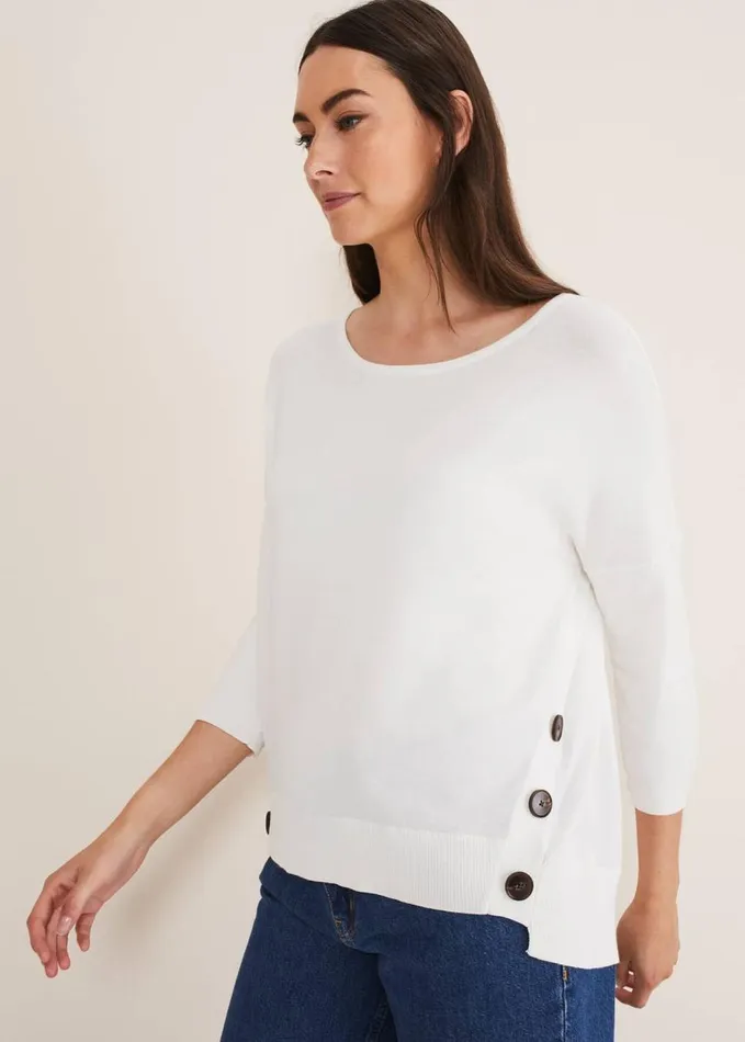 Phase Eight Linda Button Trim Knit Ivory Women Knitwear