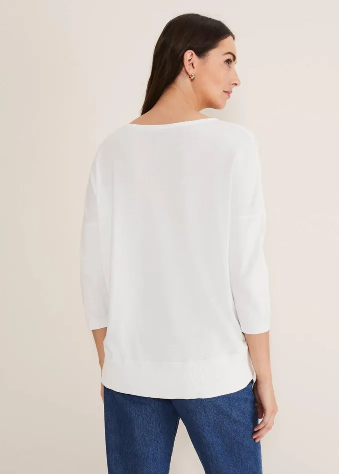 Phase Eight Linda Button Trim Knit Ivory Women Knitwear