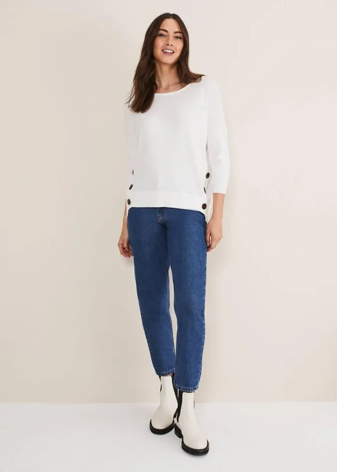 Phase Eight Linda Button Trim Knit Ivory Women Knitwear