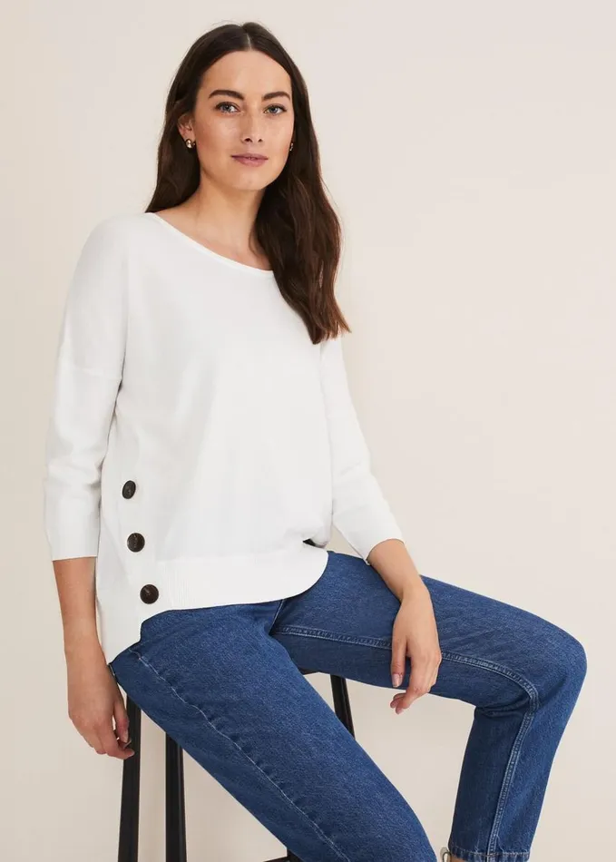 Phase Eight Linda Button Trim Knit Ivory Women Knitwear