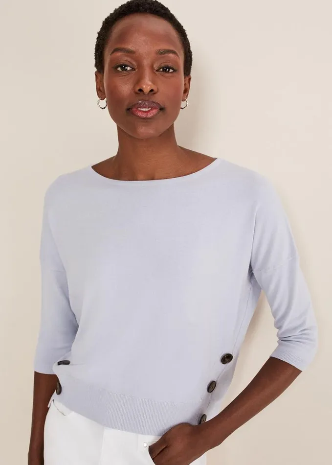 Phase Eight Linda Button Trim Knit Pale Blue Women Knitwear