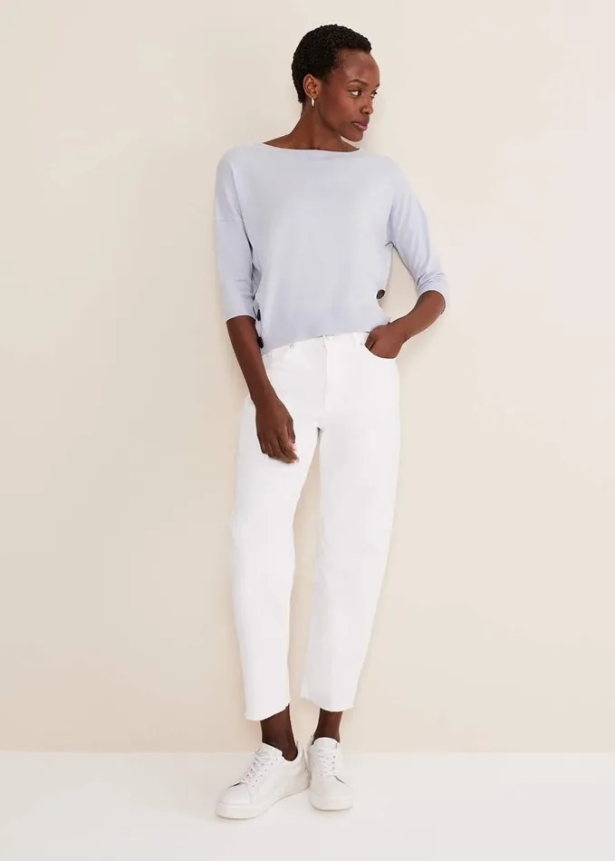 Phase Eight Linda Button Trim Knit Pale Blue Women Knitwear