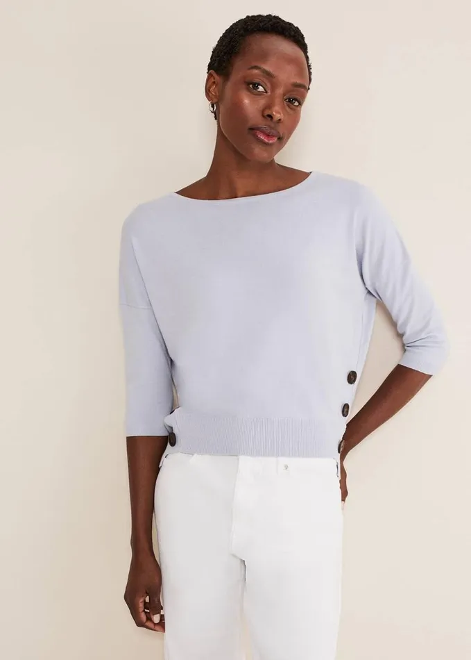 Phase Eight Linda Button Trim Knit Pale Blue Women Knitwear
