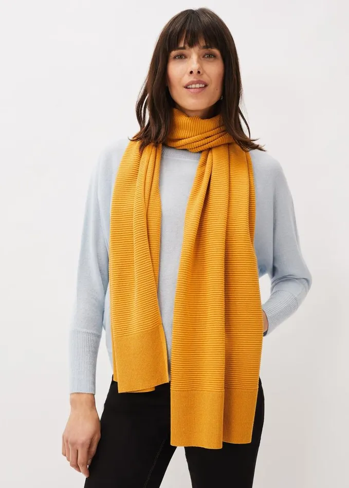 Phase Eight Lorell Ribbed Texture Scarf Mustard Women Scarves