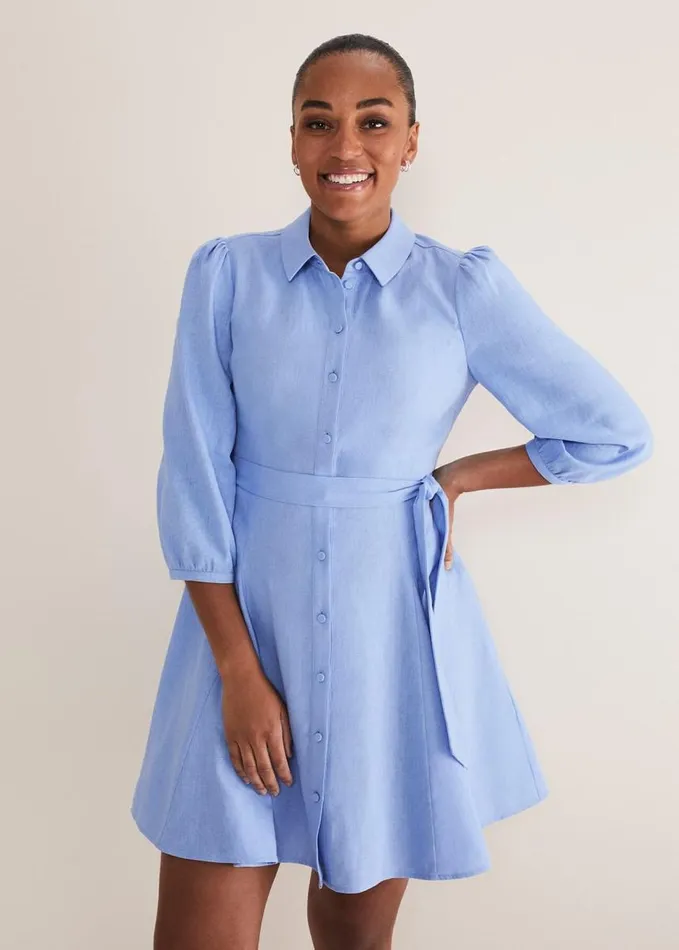 Phase Eight Lucie Linen Shirt Dress Pale Blue Women Dresses