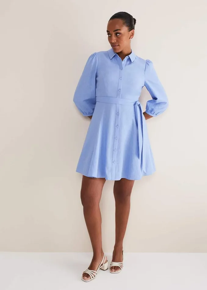 Phase Eight Lucie Linen Shirt Dress Pale Blue Women Dresses