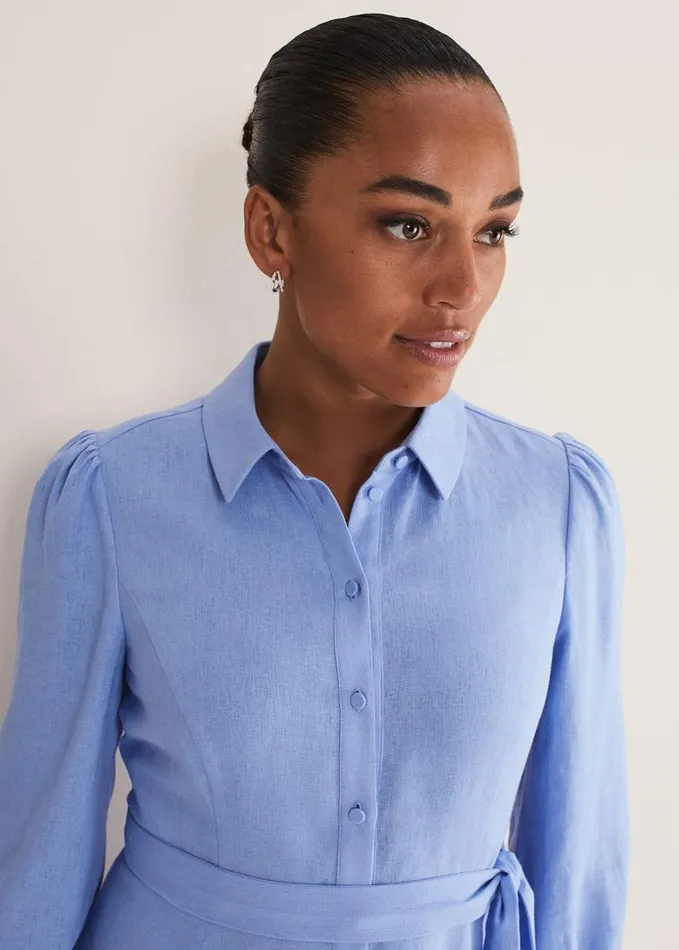 Phase Eight Lucie Linen Shirt Dress Pale Blue Women Dresses