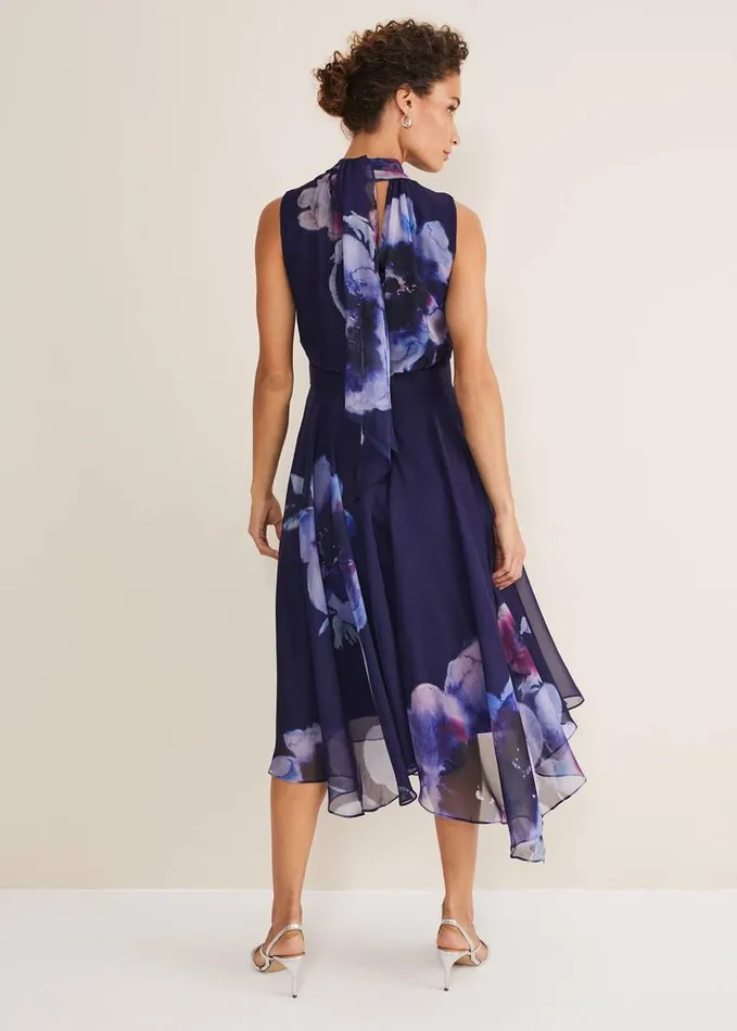 Phase Eight Lucinda Chiffon Floral Midi Dress Navymulti Women Dresses