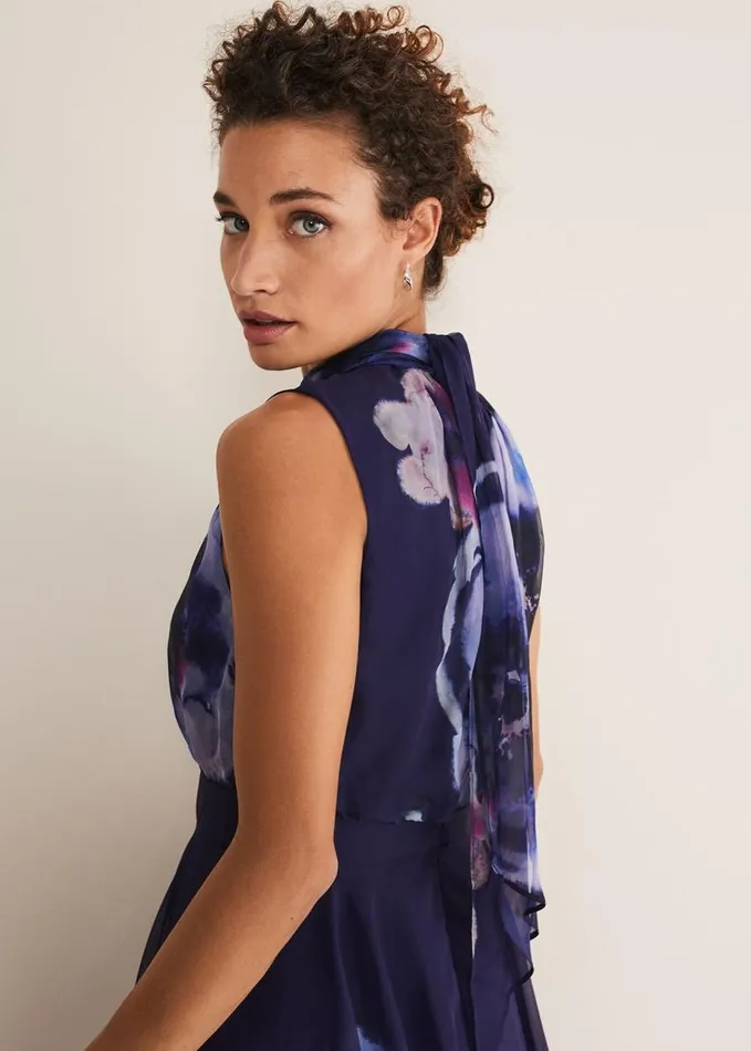 Phase Eight Lucinda Chiffon Floral Midi Dress Navymulti Women Dresses