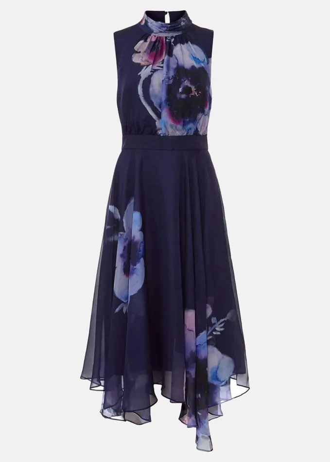 Phase Eight Lucinda Chiffon Floral Midi Dress Navymulti Women Dresses
