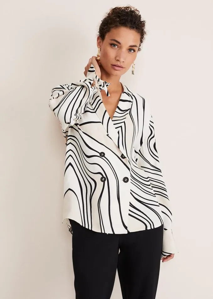 Phase Eight Macie Button Shirt Blackcream Women Shirts and Blouses