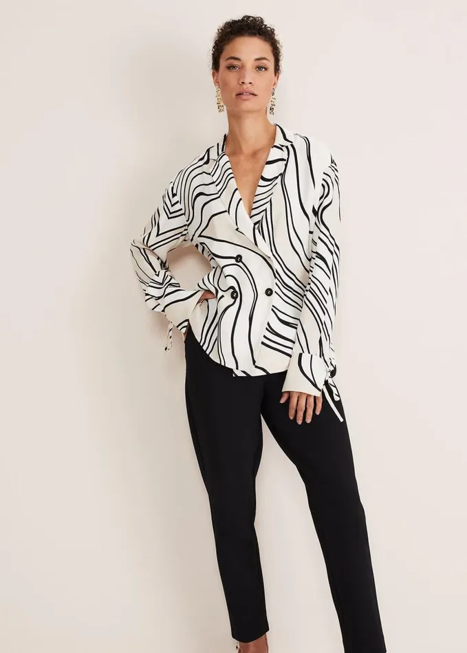 Phase Eight Macie Button Shirt Blackcream Women Shirts and Blouses