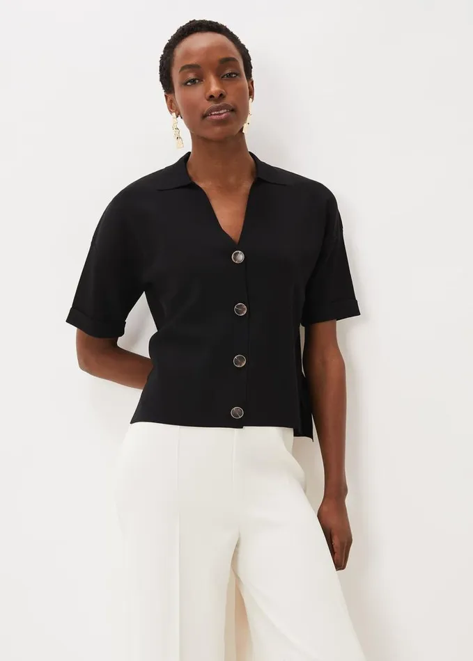 Phase Eight Mae Button Down Knit Black Women Knitwear