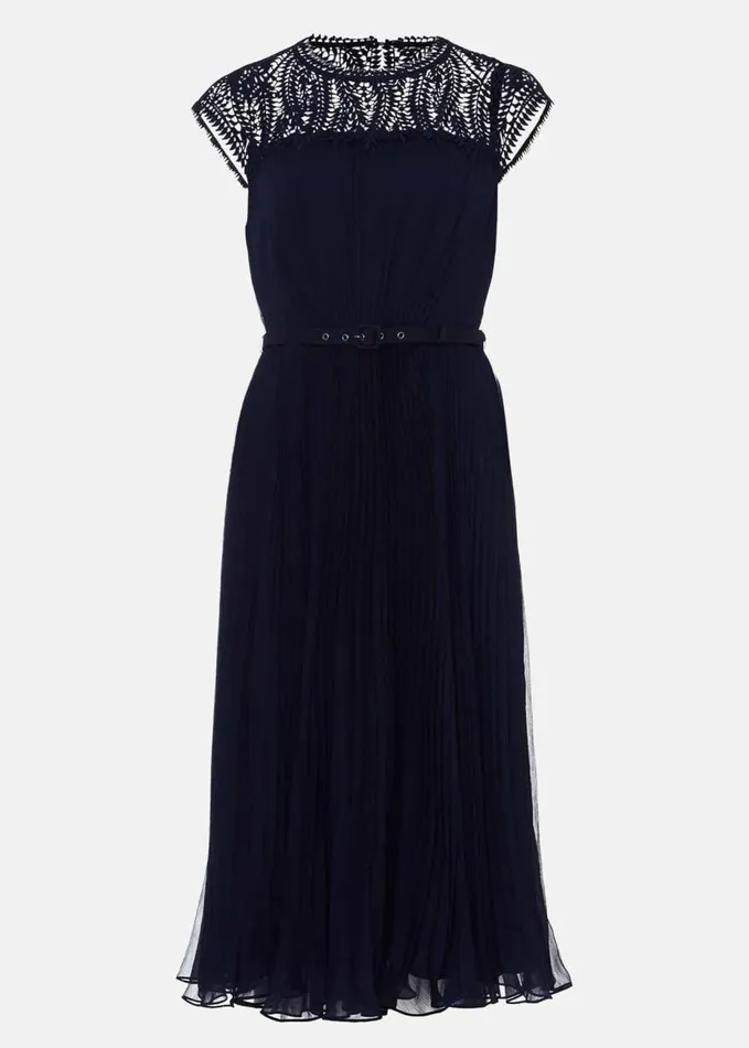 Phase Eight Makaela Pleat Embroidered Dress Navy Women Dresses