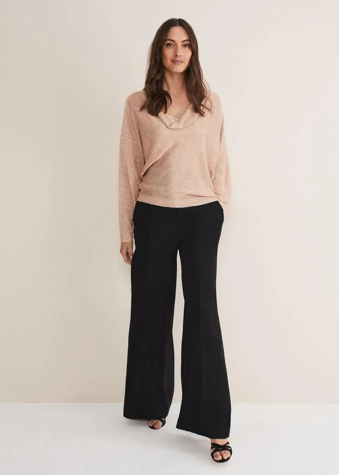 Phase Eight Malti Metallic Cowl Neck Knit Rose Gold Women Knitwear