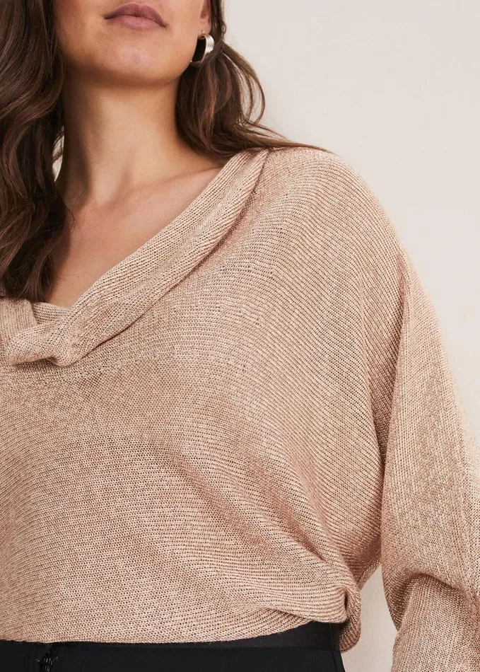 Phase Eight Malti Metallic Cowl Neck Knit Rose Gold Women Knitwear