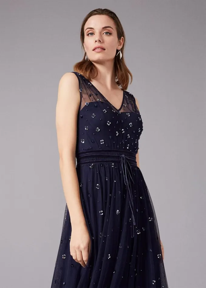 Phase Eight Marcia Sequin Tulle Dress Midnight Women Dresses