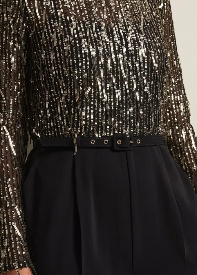 Phase Eight Mariah Sequin Fringe Wide Leg Jumpsuit Black Women Dresses