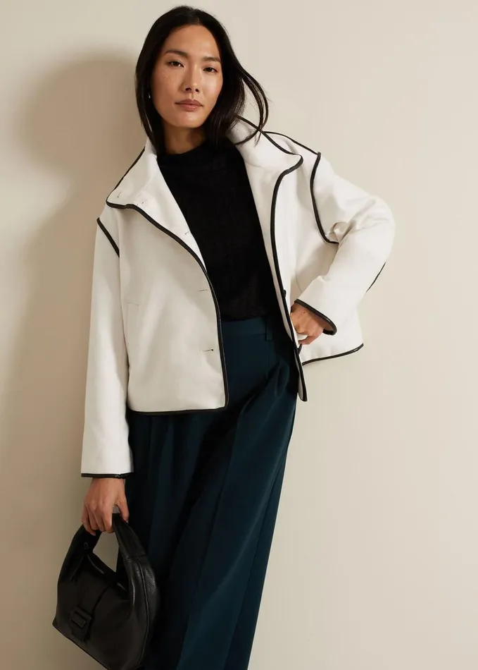Phase Eight Marlow Tipped Edge Jacket Ivory Women Coats