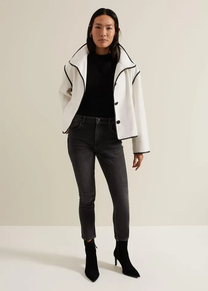 Phase Eight Marlow Tipped Edge Jacket Ivory Women Coats