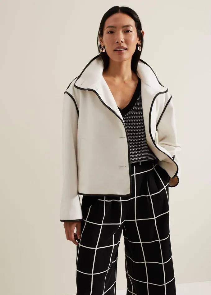 Phase Eight Marlow Tipped Edge Jacket Ivory Women Coats