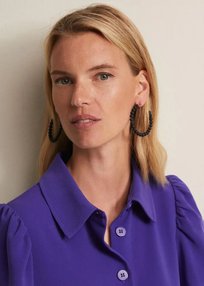Phase Eight Matte Bead Hoop Earrings Black Women Jewellery