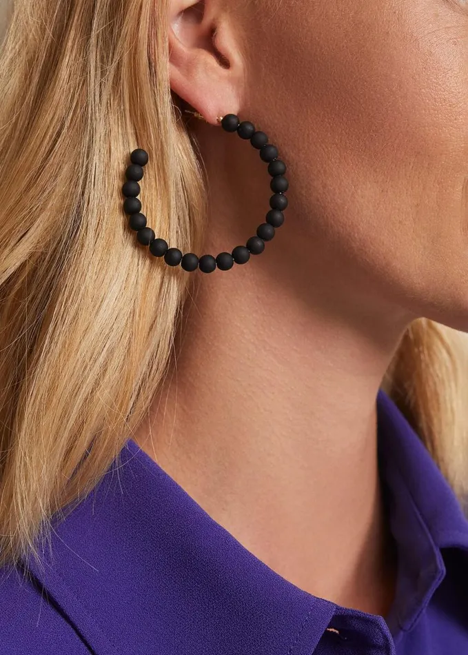Phase Eight Matte Bead Hoop Earrings Black Women Jewellery