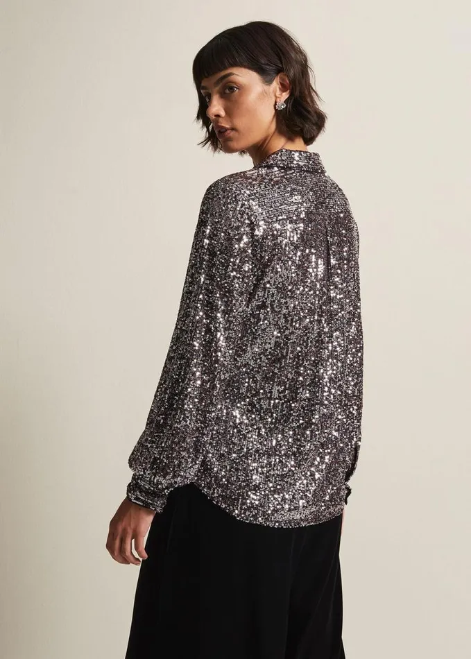 Phase Eight Medora Sequin Shirt Silver Women Shirts and Blouses